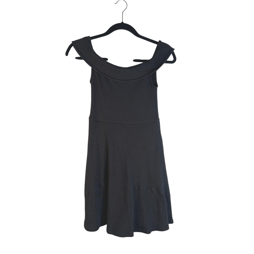 Free People Beach Women's Black Ribbed Knit Off Shoulder Skater Dress Size Small